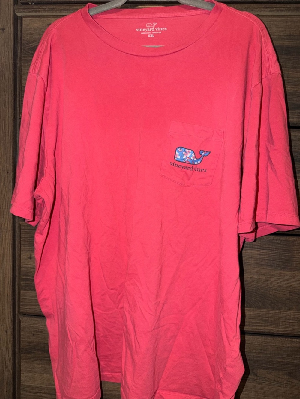 Vineyard Vines Coral Pink Pocket Tee with Whale Logo